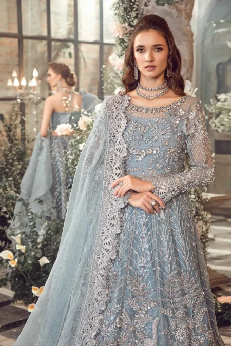 Maria.B Unstitched MBROIDERED | Ice Blue BD-2702