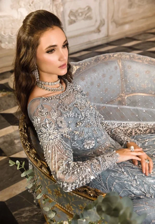 Maria.B Unstitched MBROIDERED | Ice Blue BD-2702