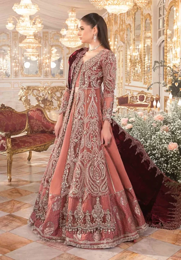 Maria.B Unstitched MBROIDERED | Salmon Pink BD-2701