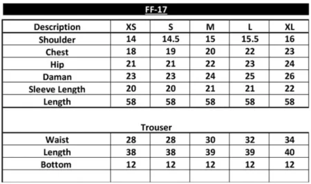 Vanya FF-17 Size Chart