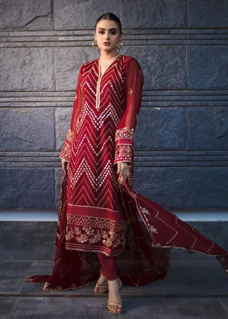 Merakish Sola-Singhar Embroidered Chiffon Unstitched 3Pc Suit- What U Wear