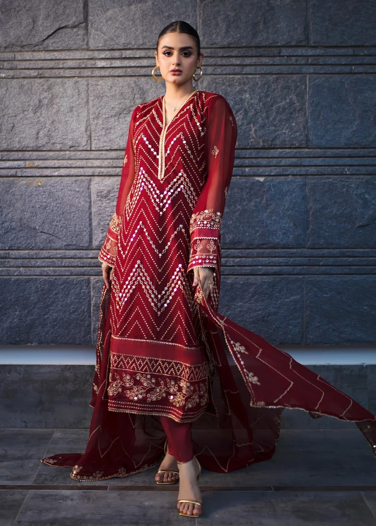 Merakish Sola-Singhar Embroidered Chiffon Unstitched 3Pc Suit- What U Wear