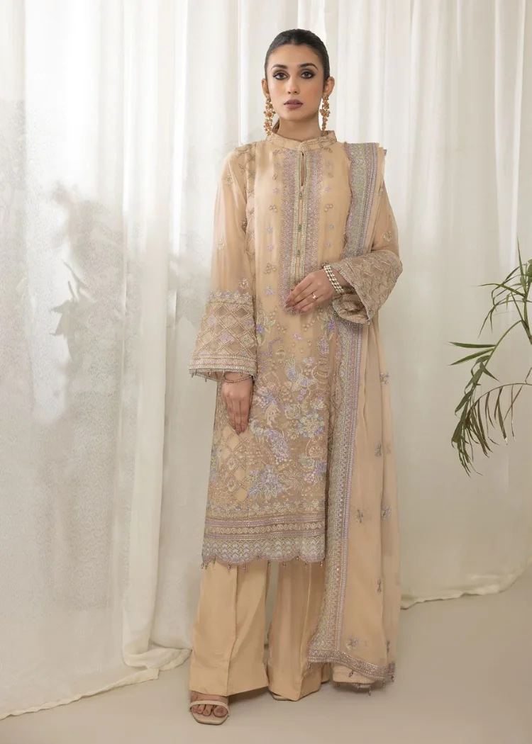 Mahiz Embroidered Semi Stitched Chiffon 3Pcs- What U Wear