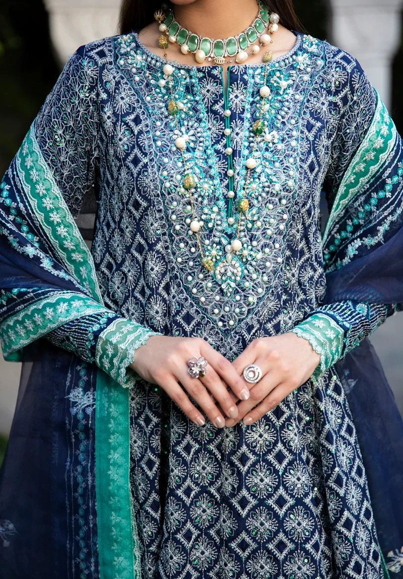 Maria Osama-Rang E Noor Eid Luxury 3pcs-Nargis -Navy Blue