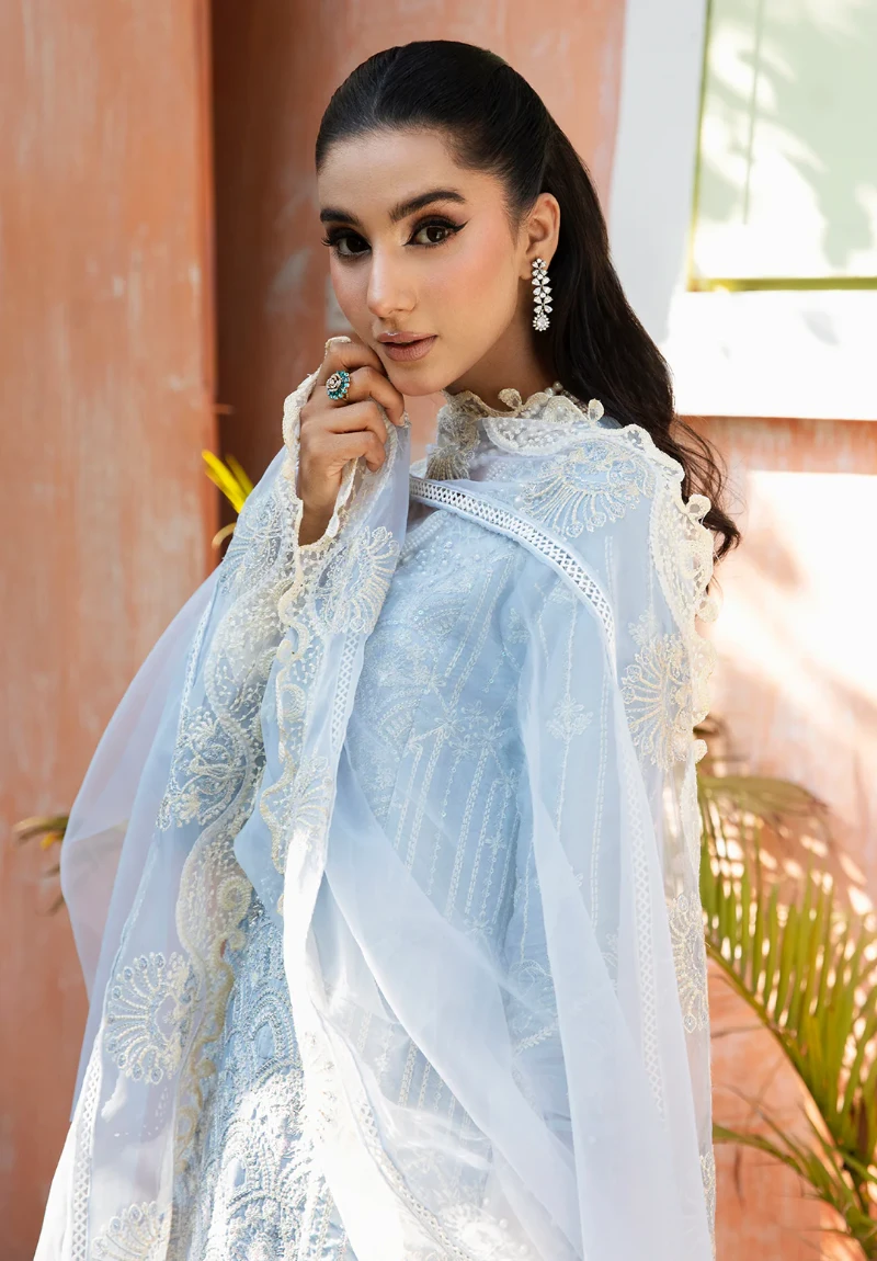 Maria Osama-Rang E Noor Eid Luxury 3pcs-Sumbul -Sky Blue