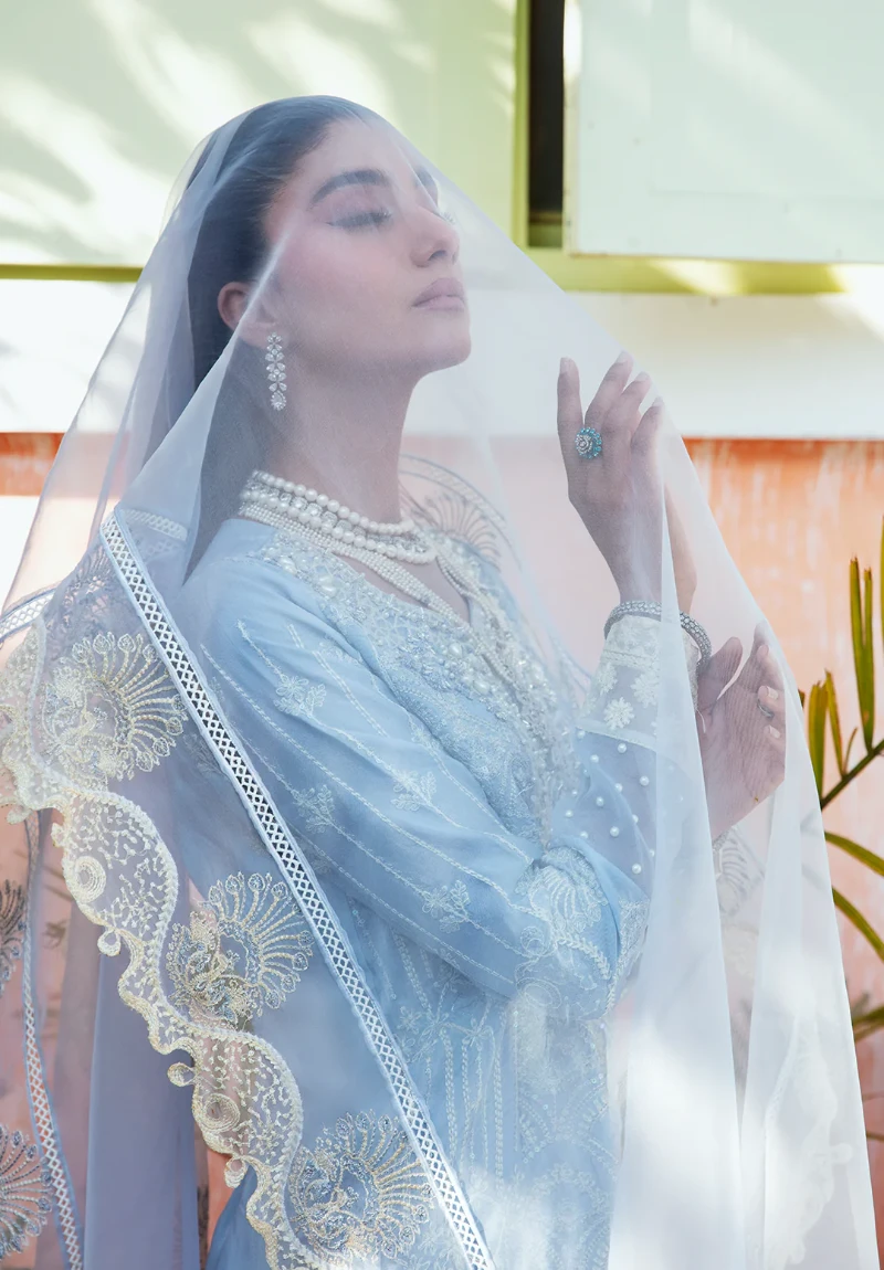 Maria Osama-Rang E Noor Eid Luxury 3pcs-Sumbul -Sky Blue