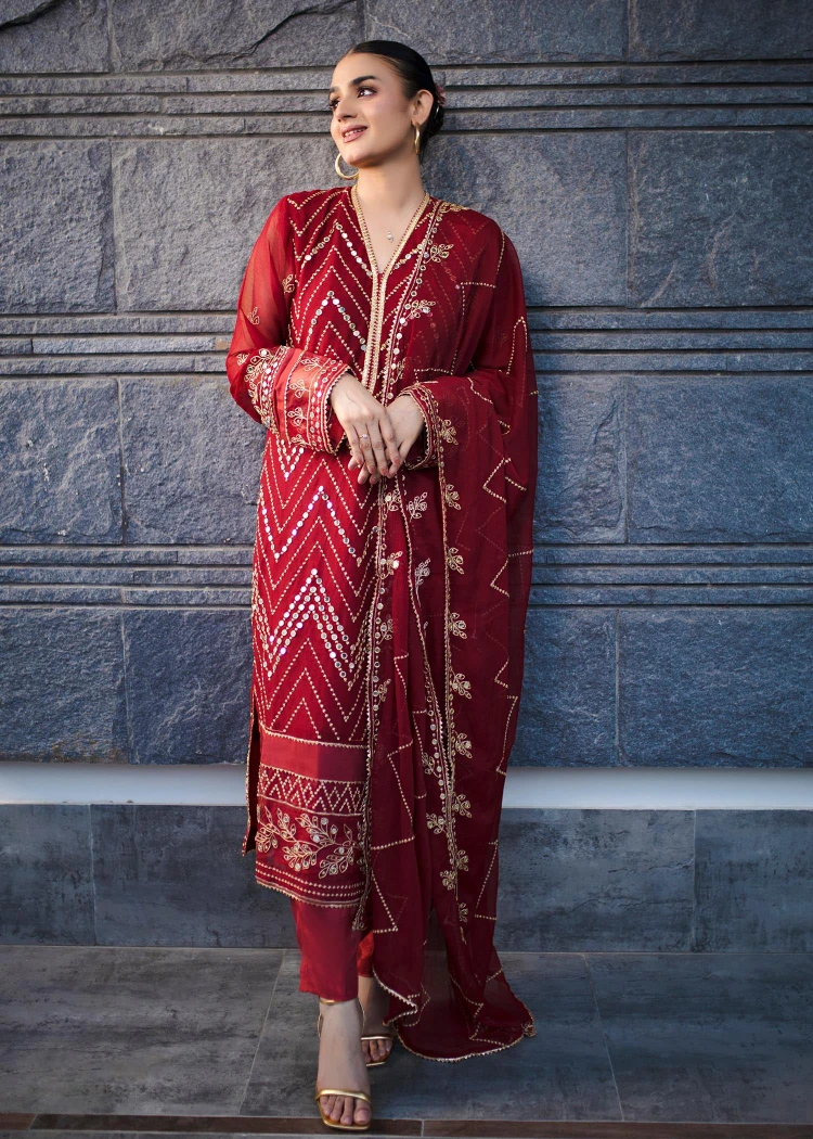 Merakish Sola-Singhar Embroidered Chiffon Unstitched 3Pc Suit- What U Wear