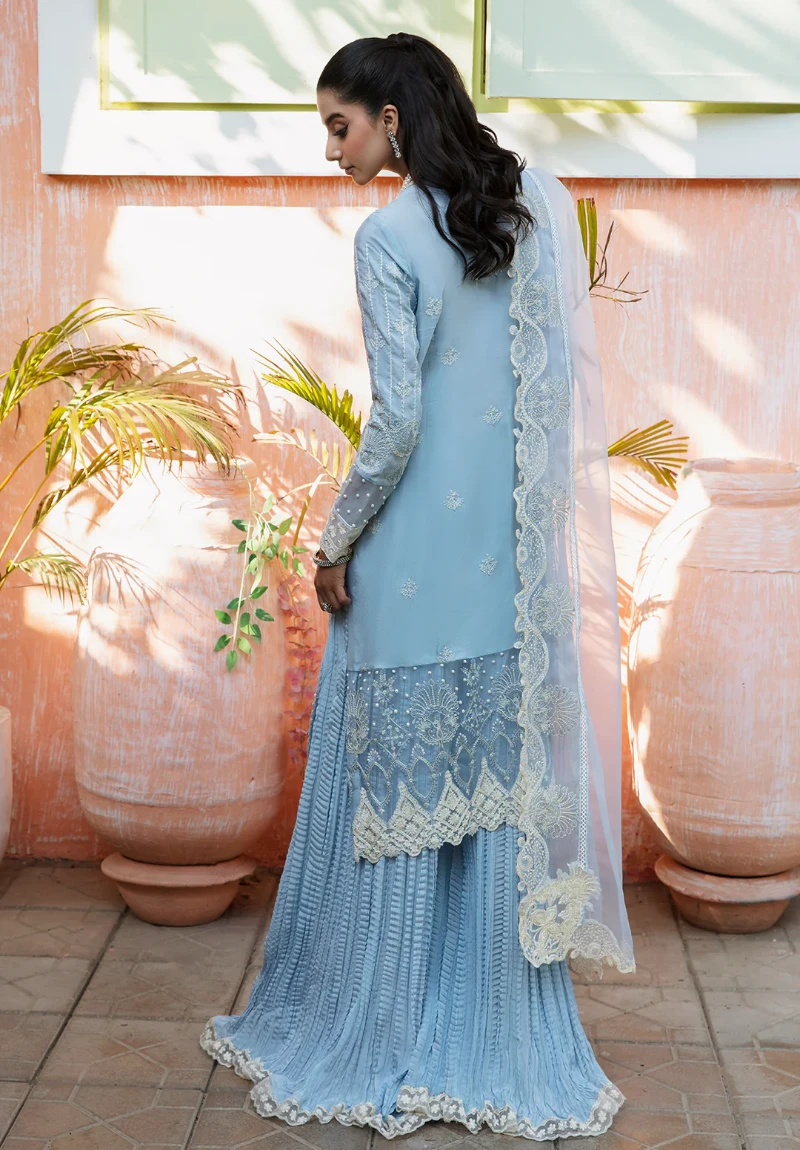 Maria Osama-Rang E Noor Eid Luxury 3pcs-Sumbul -Sky Blue