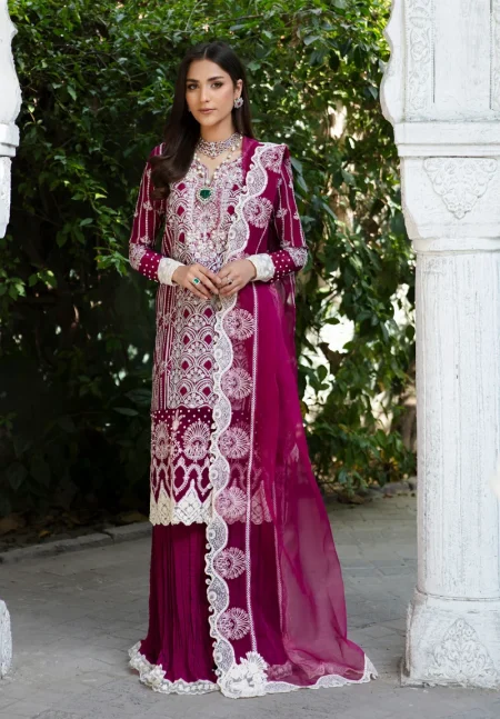 Maria Osama-Rang E Noor Eid Luxury 3pcs-Sumbul -Fuchsia