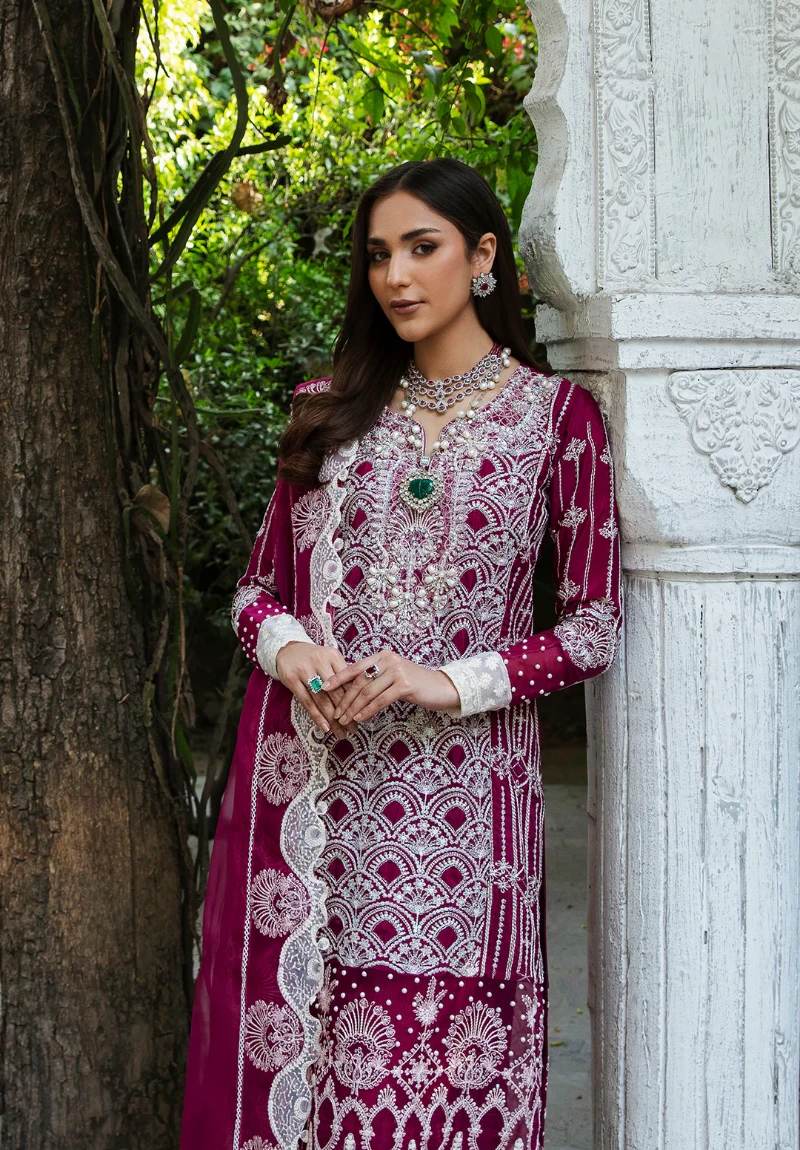 Maria Osama-Rang E Noor Eid Luxury 3pcs-Sumbul -Fuchsia