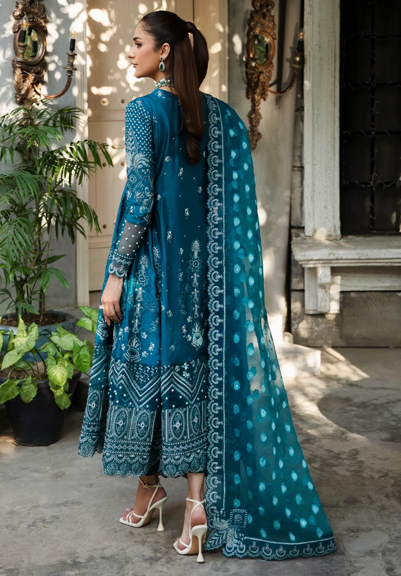 Maria Osama-Rang E Noor Eid Luxury 3pcs-Neel Kamal -Teal Blue