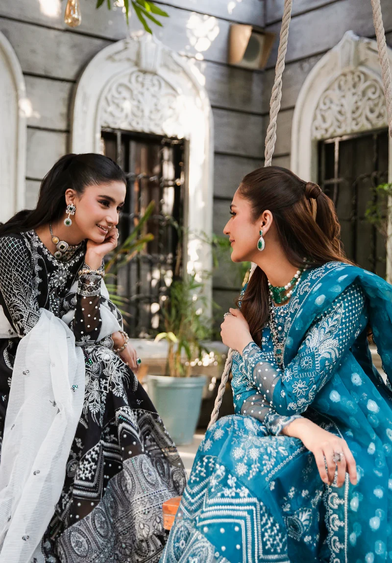 Maria Osama-Rang E Noor Eid Luxury 3pcs-Neel Kamal -Teal Blue