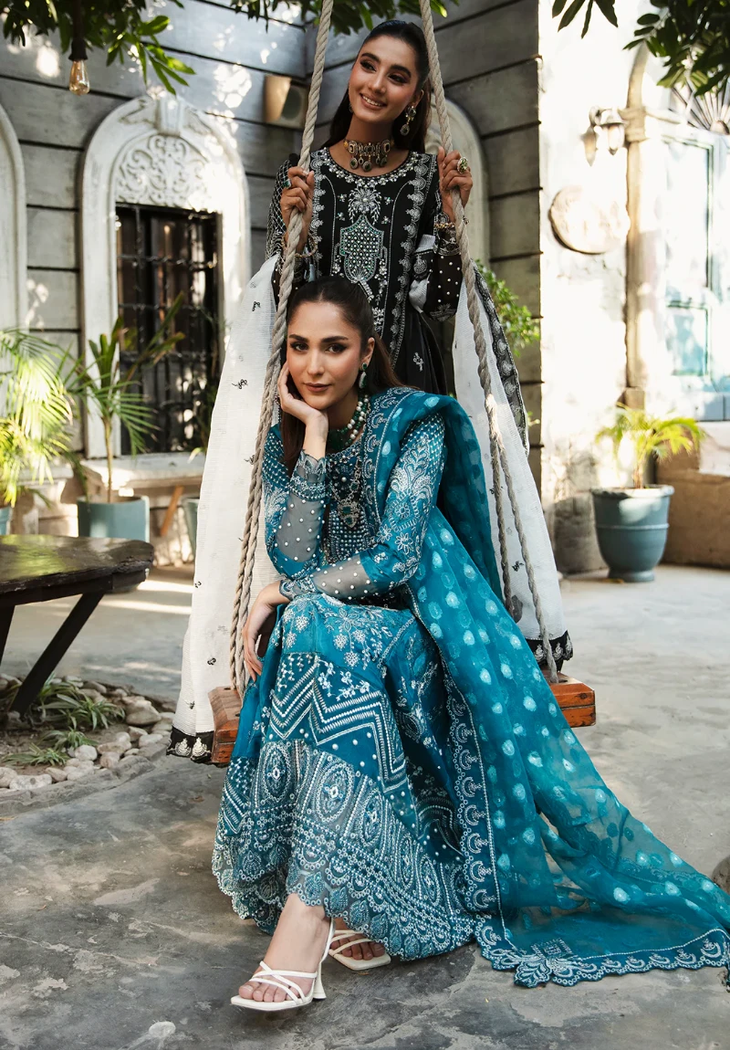 Maria Osama-Rang E Noor Eid Luxury 3pcs-Neel Kamal -Teal Blue