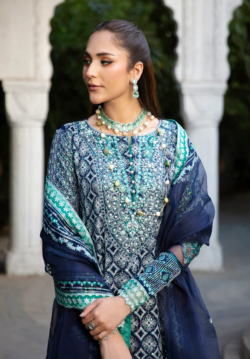 Maria Osama-Rang E Noor Eid Luxury 3pcs-Nargis -Navy Blue