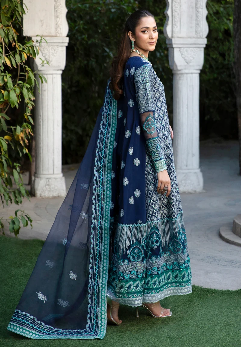 Maria Osama-Rang E Noor Eid Luxury 3pcs-Nargis -Navy Blue