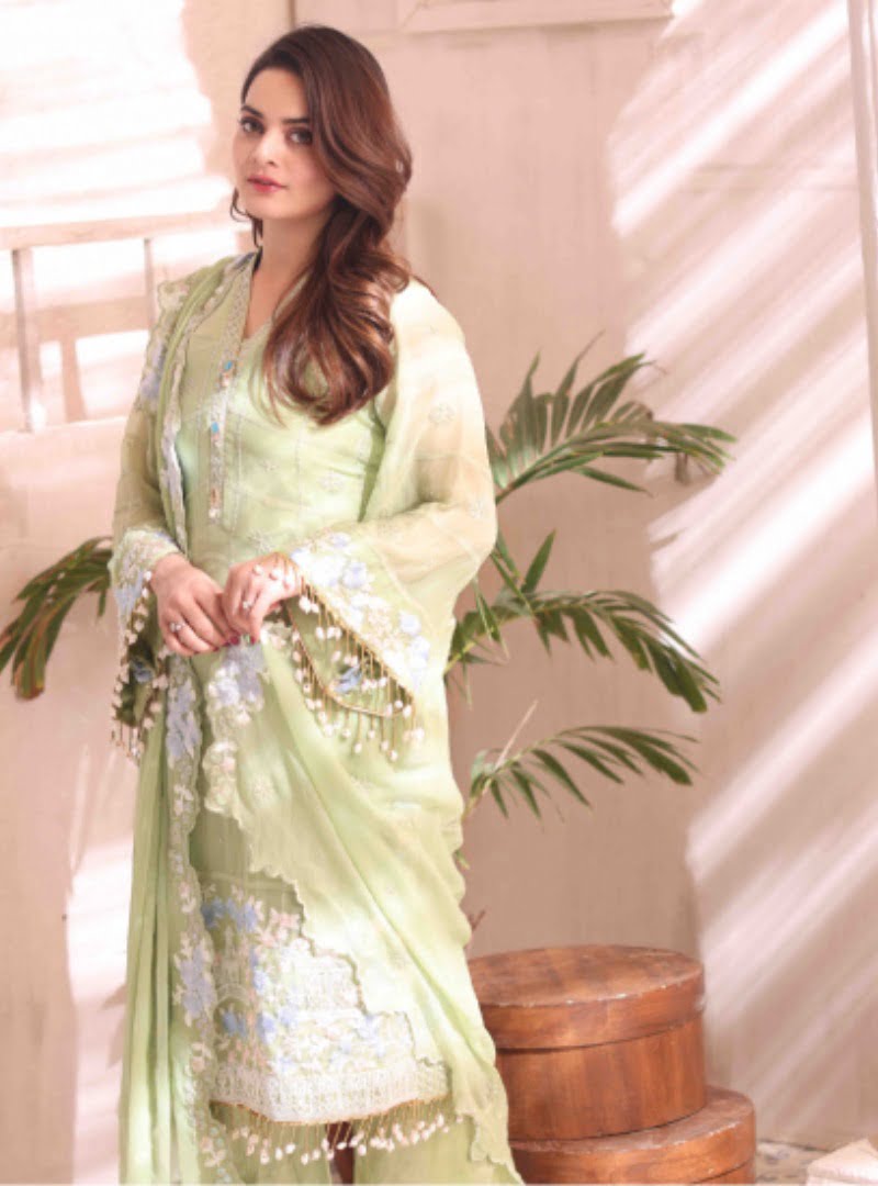 Naushad Imdad Embroidered Chiffon-MIST GREEN