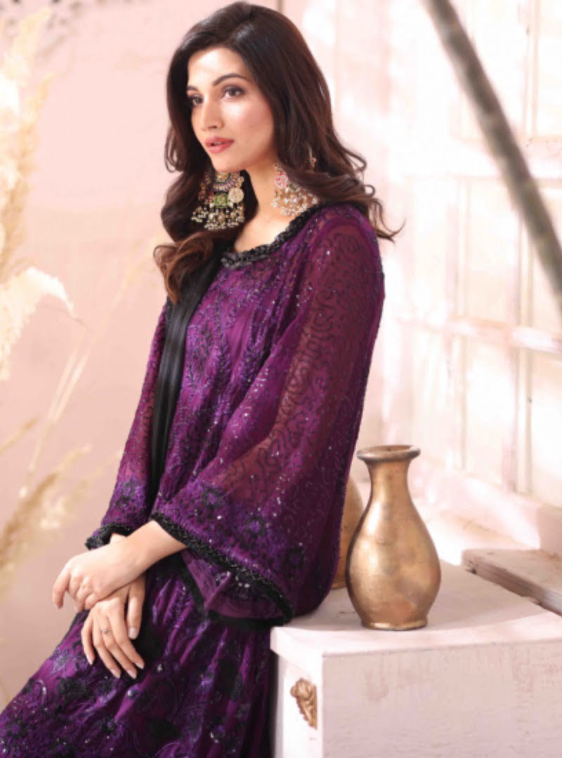 Naushad Imdad Embroidered Chiffon-CRUSHED GRAPE