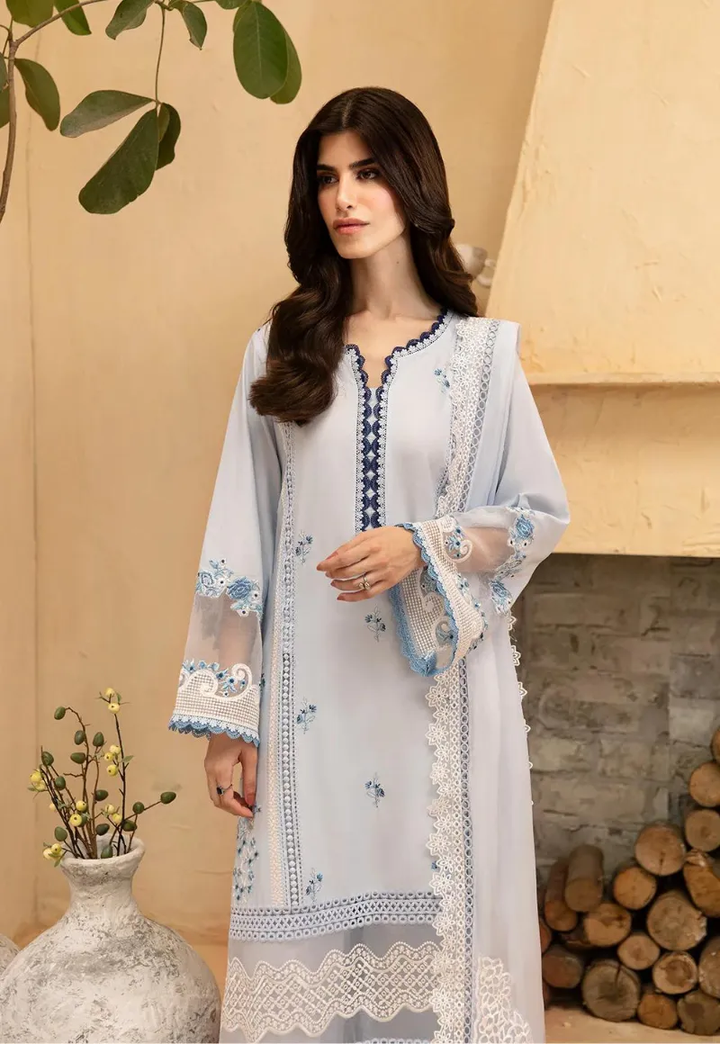 Azure Luxe Premium Cambric Cotton EMB. Unstitched 3pcs