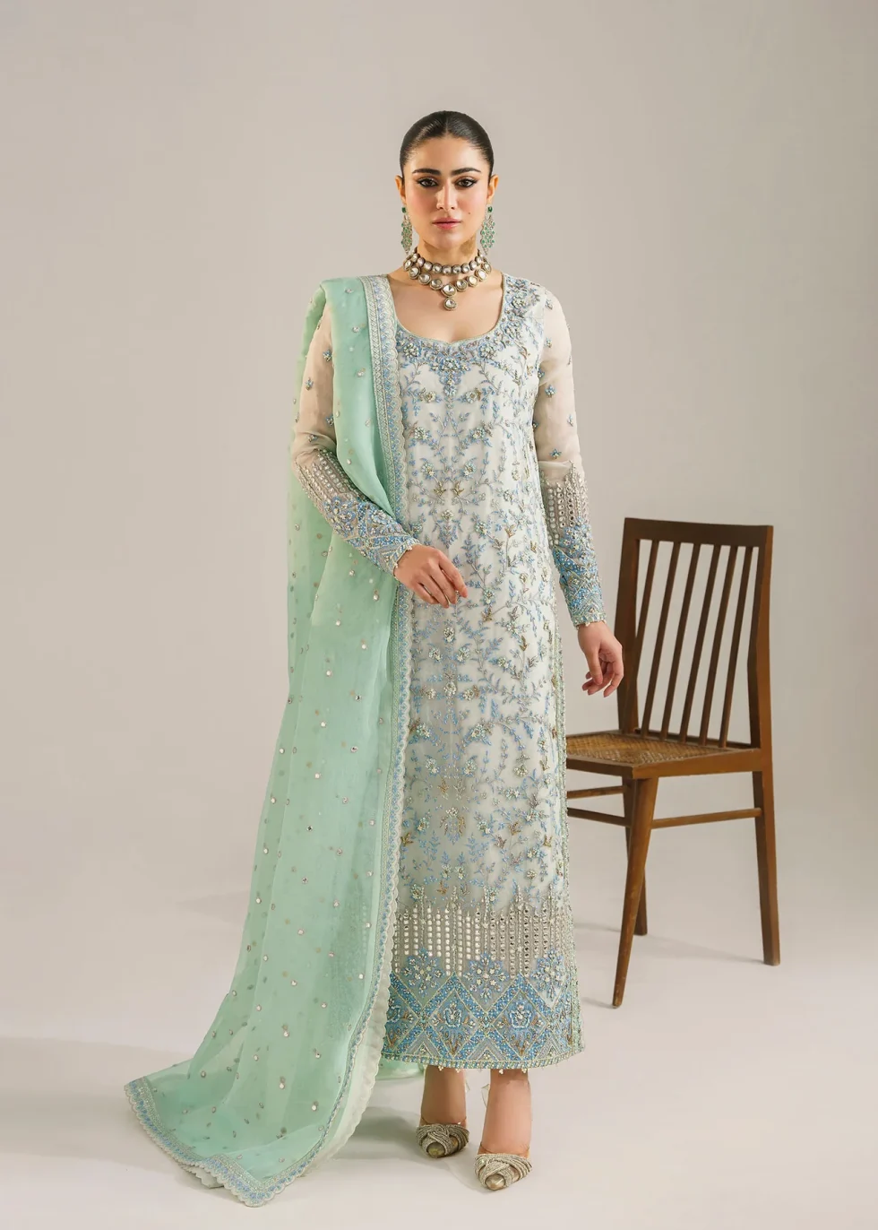 Akbar Aslam-Organza Embroidered Suit-Nimira