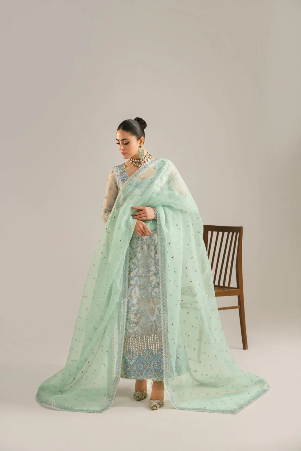 Akbar Aslam-Organza Embroidered Suit-Nimira