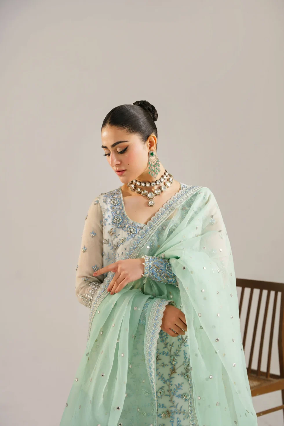 Akbar Aslam-Organza Embroidered Suit-Nimira