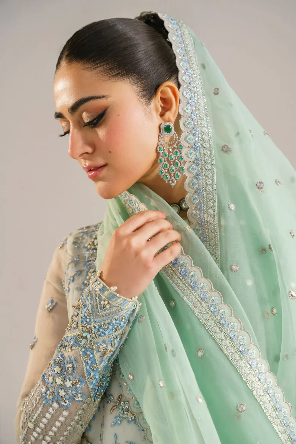 Akbar Aslam-Organza Embroidered Suit-Nimira