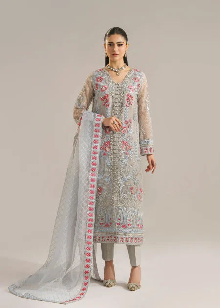 Akbar Aslam-Organza Embroidered Suit-Mirza