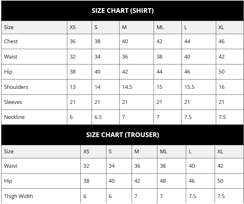 Inaya Size Chart