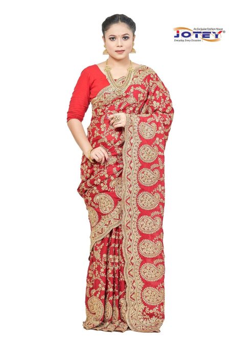 Italian Crape Silk Embroidered Saree