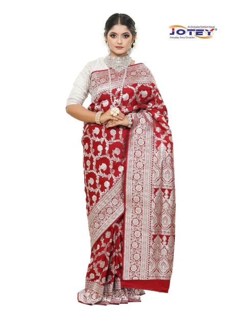 Maroon Floral Woven Pure Banarasi Silk Saree