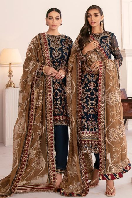 Baroque Chantelle Embroidered Chiffon 3 Piece Suit