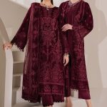 Baroque- Formal Embroidered Velvet 3Pc Suit UF-758