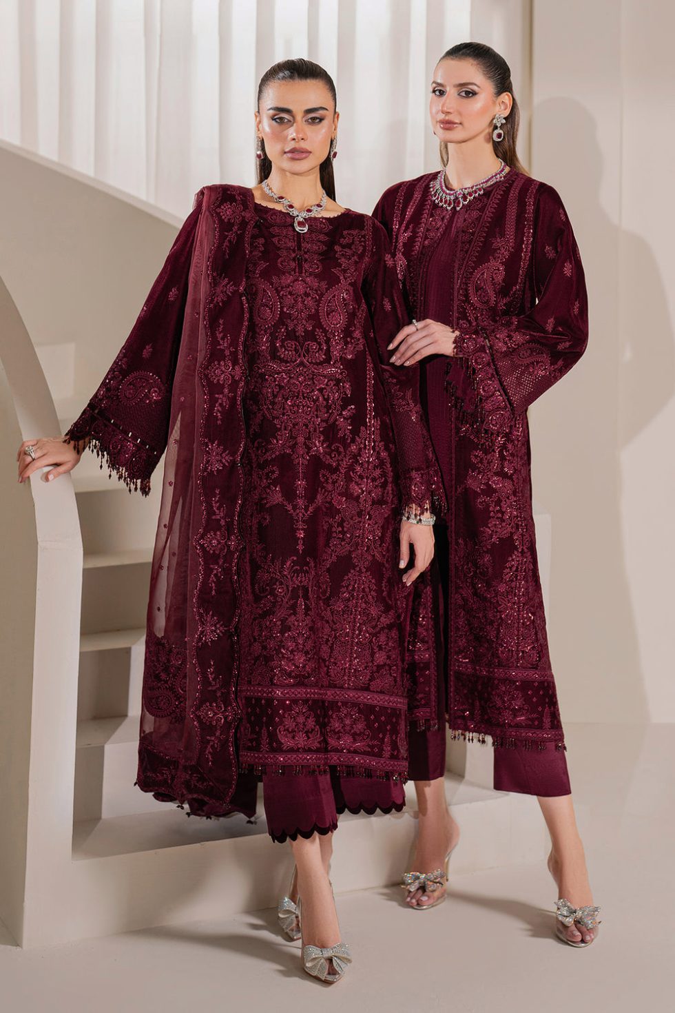 Baroque- Formal Embroidered Velvet 3Pc Suit UF-758 3 Baroque- Formal Embroidered Velvet 3Pc Suit UF-758